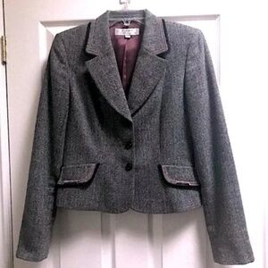 Tahari Suit Black & White Herringbone Blazer Jacket
